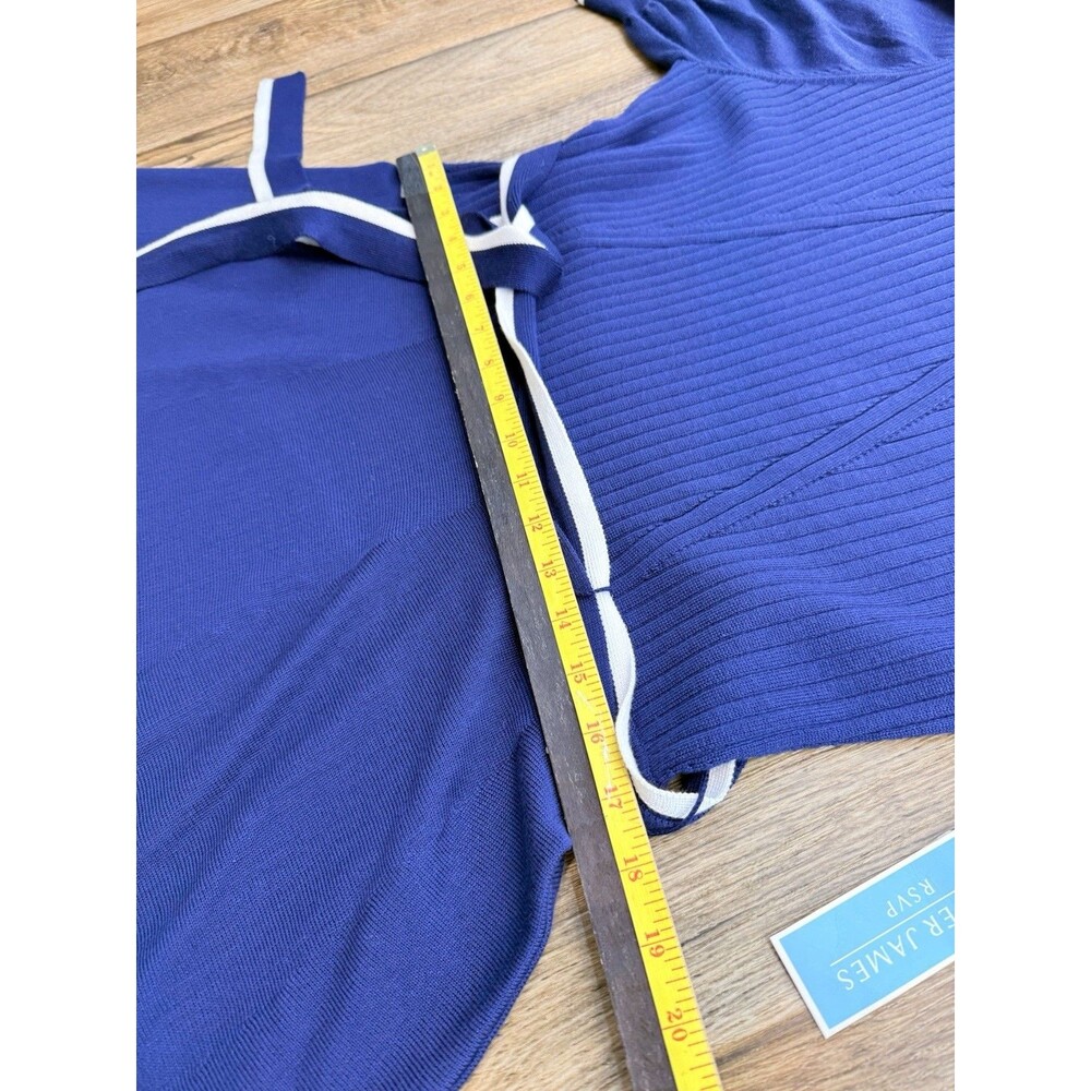 Women's Draper James Belted Elbow Sleeve Sweater Dress 2XL Blue /White Midi New - Picture 7 of 14